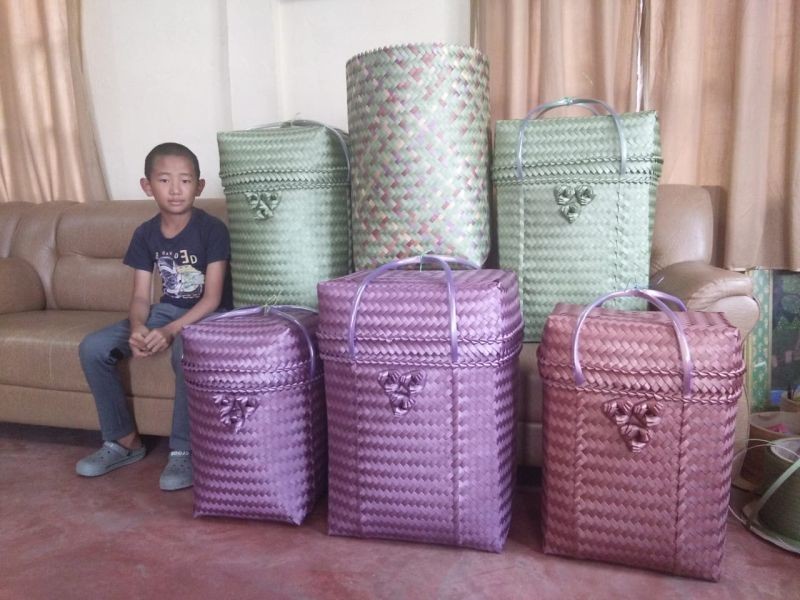 9-year old Nuve Tetseo from Kohima has managed to weave more than 40 baskets over the past few months. (Morung Photo)